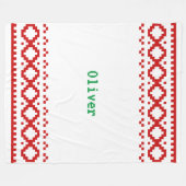 Gebreide look wit met rode patroonranden Cozy F Fleece Deken (Voorkant (Horizontaal))