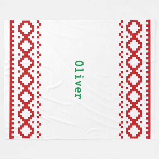 Gebreide look wit met rode patroonranden Cozy F Fleece Deken (Voorkant (Horizontaal))