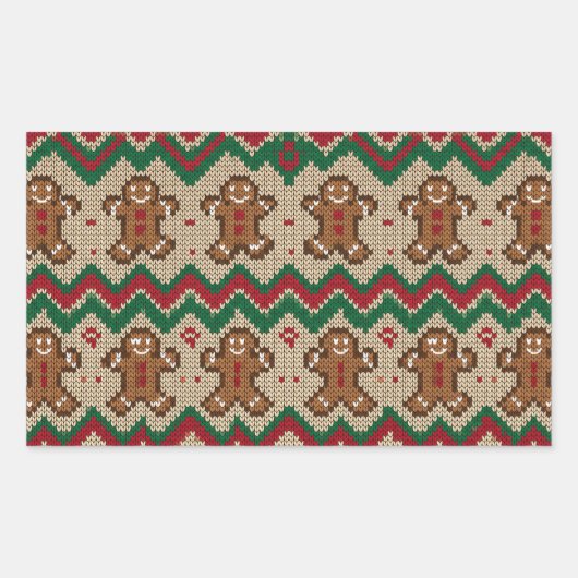 Gebreide Maan-van-Kerstmis Patroon Rechthoekige Sticker (Voorkant)