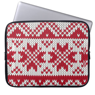 Gebreide mas patroon in rood en wit laptop sleeve