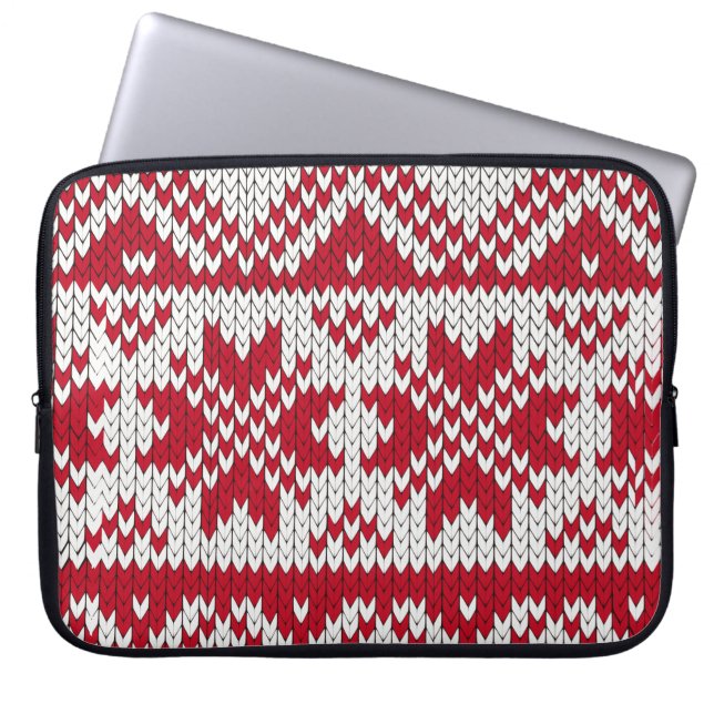 Gebreide mas patroon in rood en wit laptop sleeve (Voorkant)
