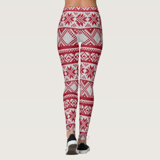 Gebreide mas patroon in rood en wit leggings (Achterkant)