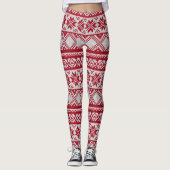 Gebreide mas patroon in rood en wit leggings (Voorkant)