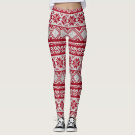 Gebreide mas patroon in rood en wit leggings