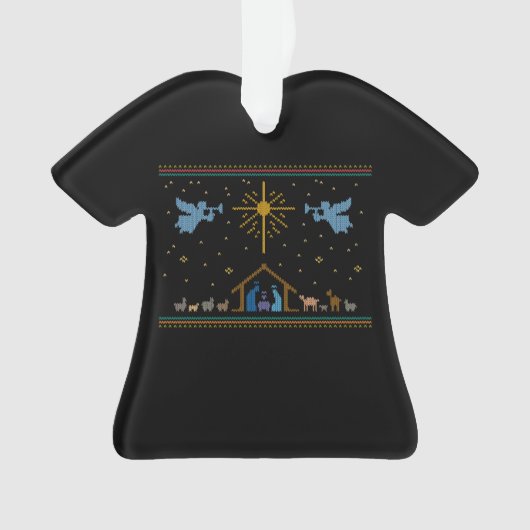 Gebreide nativiteit Ugly Kerstkeuken Religieus Ornament (voorkant)