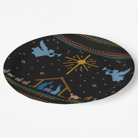 Gebreide nativiteit Ugly Kerstkeuken Religieus Papieren Bordje (Gekanteld)