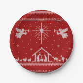 Gebreide nativiteit Ugly Kerstkeuken Religieus Papieren Bordje (Voorkant)