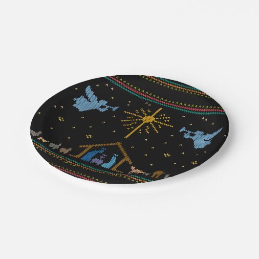 Gebreide nativiteit Ugly Kerstkeuken Religieus Papieren Bordje (Gekanteld)