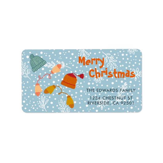 Gebreide Petten en Mittens Winter Etiket (Voorkant)