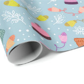 Gebreide Petten en wanten Blauw Winterpatroon Cadeaupapier (Rol Hoek)