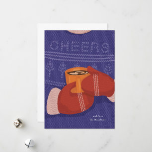 Gebreide Proost op blauwe Pullover Feestdagenkaart