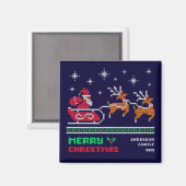 Gebreide Santa Sleigh op Navy Blue Merry Christmas Magneet (Voorkant / Achterkant)