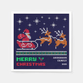 Gebreide Santa Sleigh op Navy Blue Merry Christmas Servet (Voorkant)