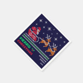 Gebreide Santa Sleigh op Navy Blue Merry Christmas Servet (Hoek)