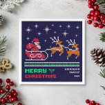 Gebreide Santa Sleigh op Navy Blue Merry Christmas Servet<br><div class="desc">Gebreide Santa Sleigh op Navy Blue Merry Christmas Napkins Voeg een vleugje winter wonderland elegantie toe aan uw vakantietafel met deze stijlvolle servetten. Met een gezellige gebreide scène van Santa's slee op een marineblauwe achtergrond, zijn deze servetten perfect voor het toevoegen van een feestelijke touch aan uw kerstdiner. Belangrijkste kenmerken:...</div>