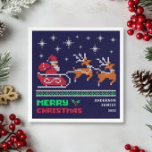 Gebreide Santa Sleigh op Navy Blue Merry Christmas Servet