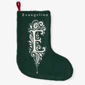 Gebreide sok met botanisch monogram van de letter  kleine kerstsok (Voorkant)