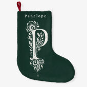 Gebreide sok met botanisch monogram van de letter kleine kerstsok (Voorkant)
