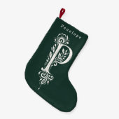 Gebreide sok met botanisch monogram van de letter kleine kerstsok (Voorkant (Hangend))