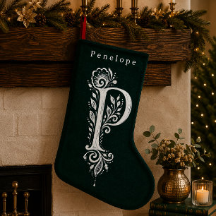 Gebreide sok met botanisch monogram van de letter kleine kerstsok