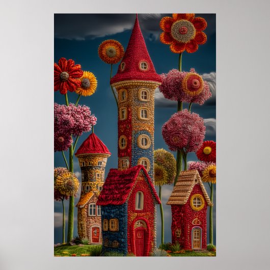 Gebreide stijl Whimsical Sprookjesdorp Poster (Voorkant)