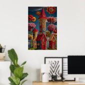 Gebreide stijl Whimsical Sprookjesdorp Poster (Thuiskantoor)