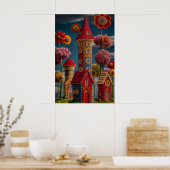 Gebreide stijl Whimsical Sprookjesdorp Poster (Keuken)