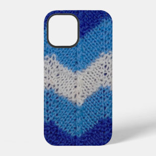 gebreide stof met gestreepte figuren blauw en wit iPhone 12 hoesje