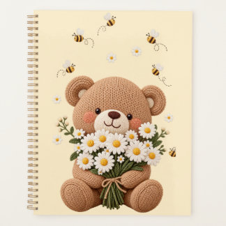 Gebreide teddybeer met madeliefjesboeket en lief b planner