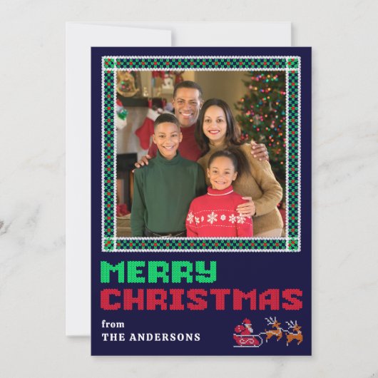 Gebreide Trui Xmas Patroon Vrolijke Kerstfoto Feestdagenkaart (Voorkant)