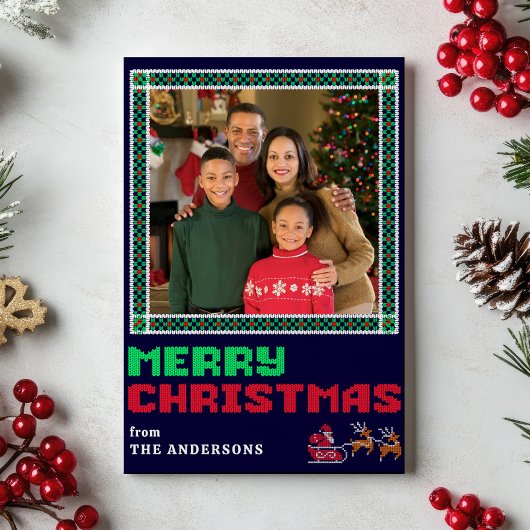 Gebreide Trui Xmas Patroon Vrolijke Kerstfoto Feestdagenkaart