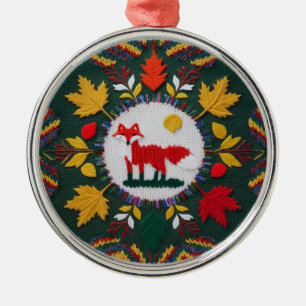 Gebreide Vos Esdoren Bos Ronde Kerstbal Metalen Ornament