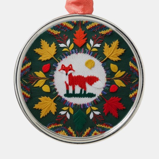 Gebreide Vos Esdoren Bos Ronde Kerstbal Metalen Ornament (Voorkant)