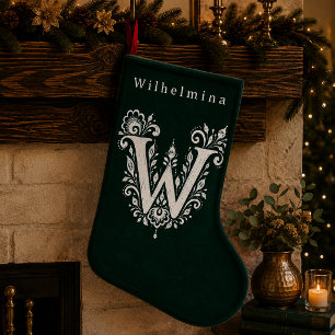 Gebreide Want met Gebotaniseerde Monogram Letter W Kleine Kerstsok