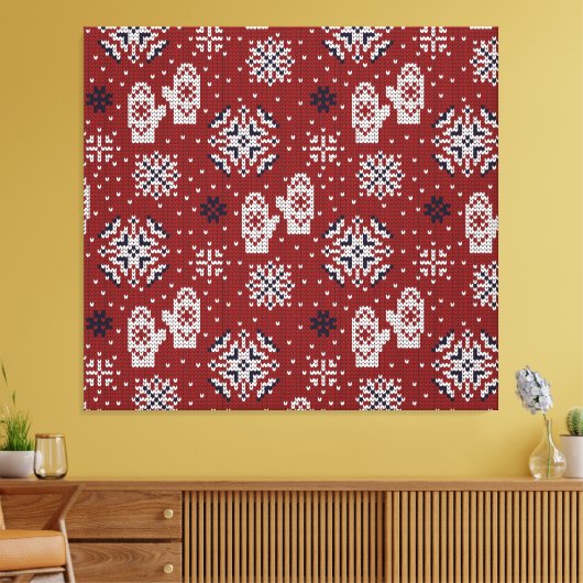 Gebreide winter kerst decoratief patroon canvas afdruk (Insitu (Woonkamer))