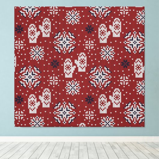 Gebreide winter kerst decoratief patroon canvas afdruk (Insitu (Houten vloer))