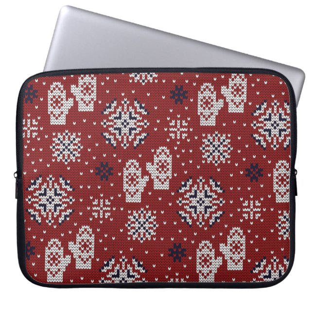 Gebreide winter kerst decoratief patroon laptop sleeve (Voorkant)