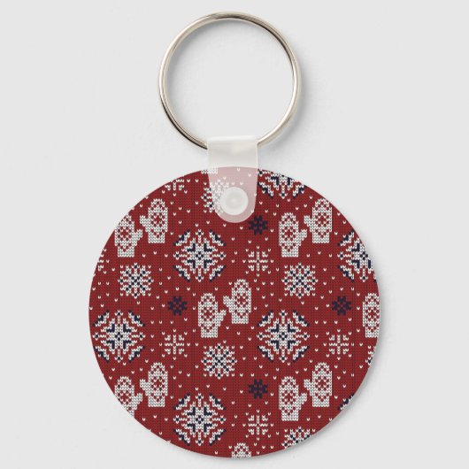 Gebreide winter kerst decoratief patroon sleutelhanger (Voorkant)