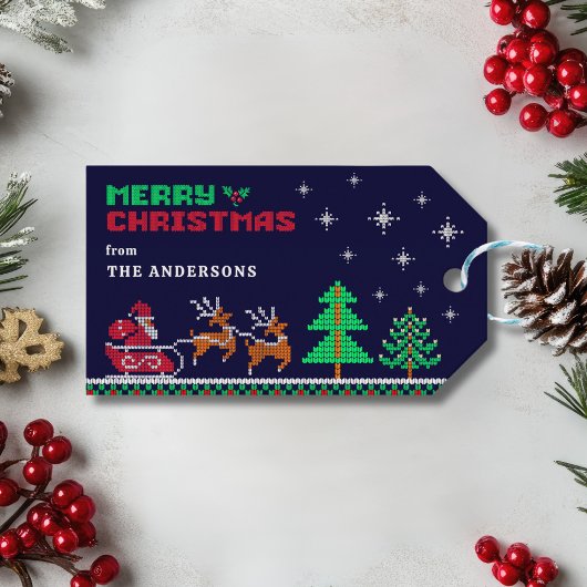 Gebreide winterlandschap met Santa Merry Christmas Cadeaulabel