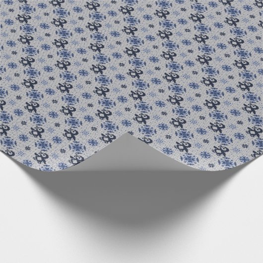 Gebreide winterpinguïns decoratief patroon cadeaupapier (Hoek)