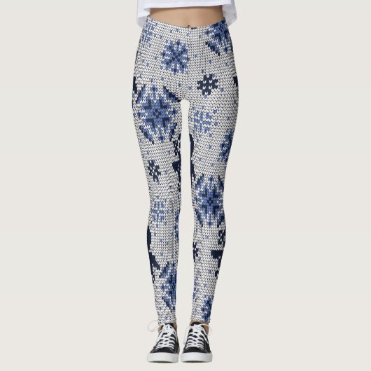 Gebreide winterpinguïns decoratief patroon leggings (Voorkant)
