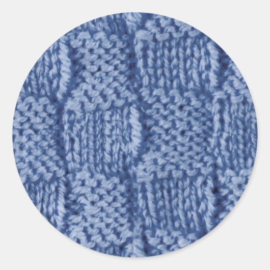 Gebreide wol vierkant blauw ronde sticker (Voorkant)