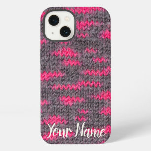 Gebreide wolstructuur met roze en grijze kleuren iPhone 13 hoesje