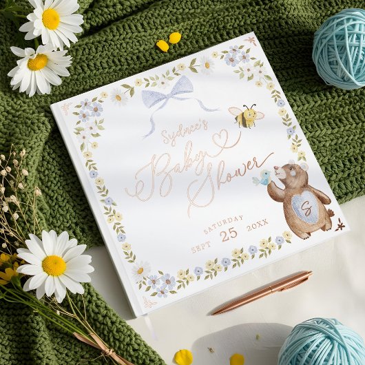 Gebreide Woodland Beer Bloemen Blauw Bow Baby show Gastenboek