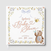 Gebreide Woodland Beer Bloemen Blauw Bow Baby show Gastenboek (Voorkant)