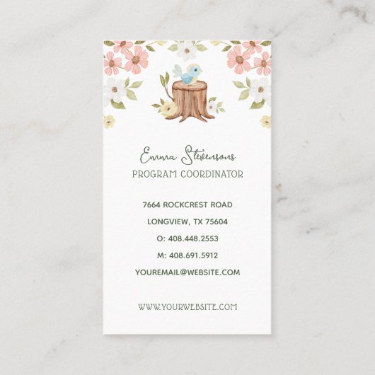 Gebreide Woodland Beer Bloemen Kinderopvang Kinder Visitekaartje (Achterkant)