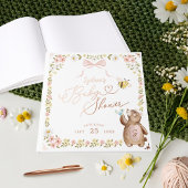Gebreide Woodland Beer Bloemen Roze Bow Baby showe Gastenboek