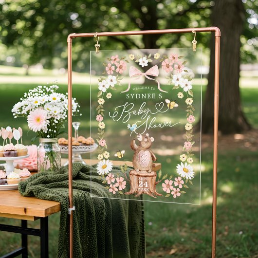 Gebreide Woodland Beer Floral Baby shower Welkom Acryl Bord