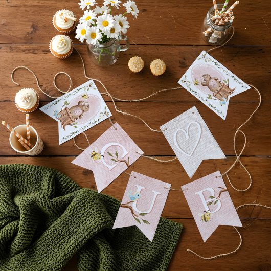 Gebreide Woodland Beer Kleine baby Meisje Cub Douc Vlaggetjes