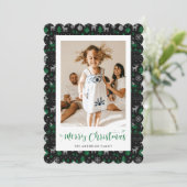 Gebreide Zwart Groen Foto Vrolijke Kerst Kaart (Staand voorkant)